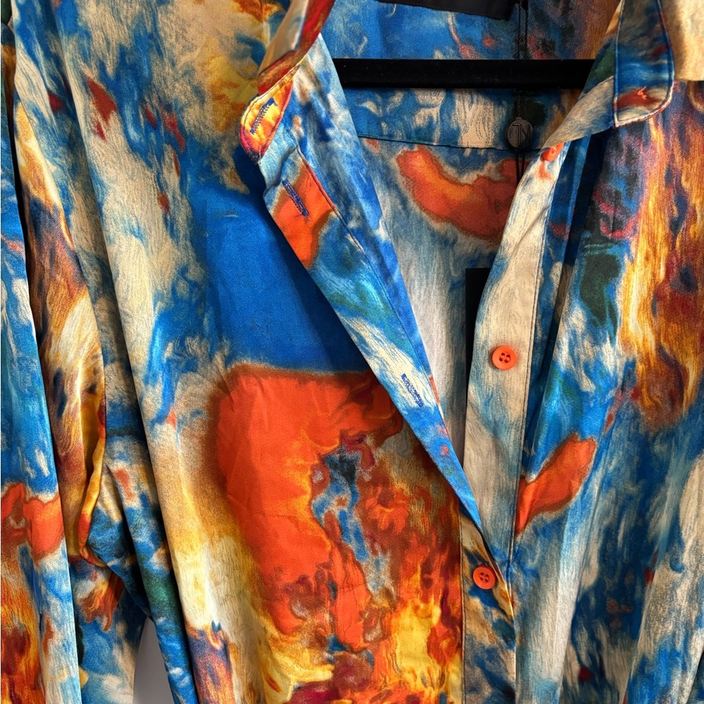 Fashion Nova Satin Midi Dress - Blue and Orange with pockets - Picture 2 of 9